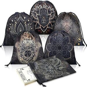 Set Of 6 Large Velvet Tarot Bags | Oracle Card Bags| Drawstring Storage Bag|